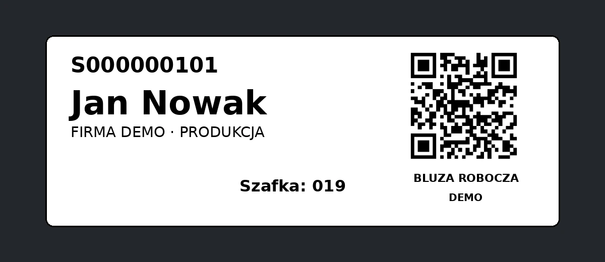 Przykładowa etykieta Jan Nowak z demonstracyjnym kodem QR