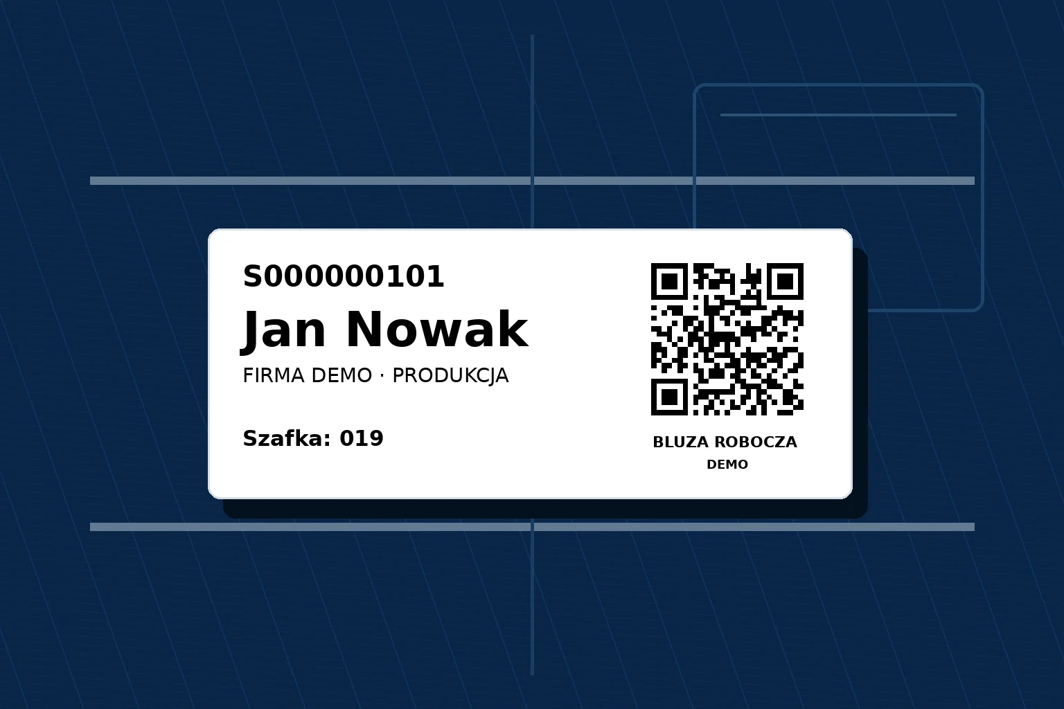 Demonstracyjna etykieta imienna z kodem QR na odzieży roboczej